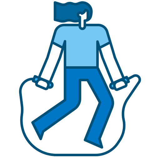 woman with long blue hair jumping-rope