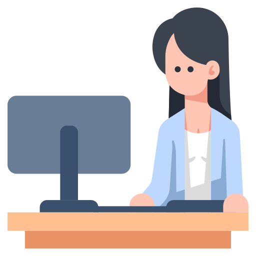 a woman in front of a computer